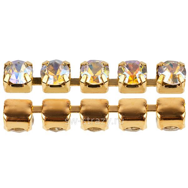 Стразовая цепь 2 мм  Crystal AB\gold
