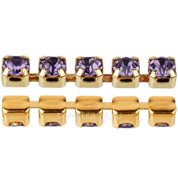 Стразовая цепь 2.9 мм  Tanzanite\gold