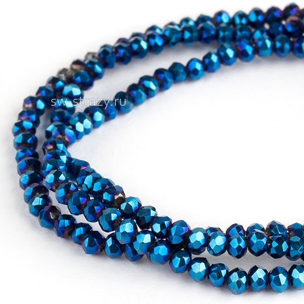 Бусины граненые Rondelle 2 мм металик синий (105), 1 нить
