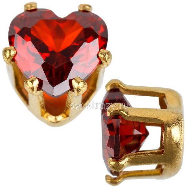 Циркон в оправе сердце 6*6 мм Pomegranate Red