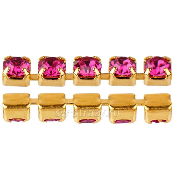 Стразовая цепь 2 мм  Fuchsia\gold