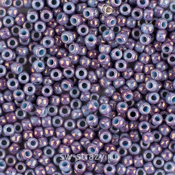 Бисер круглый 11/0 #1204 Непрозрачный мраморный светло-голубой/аметист