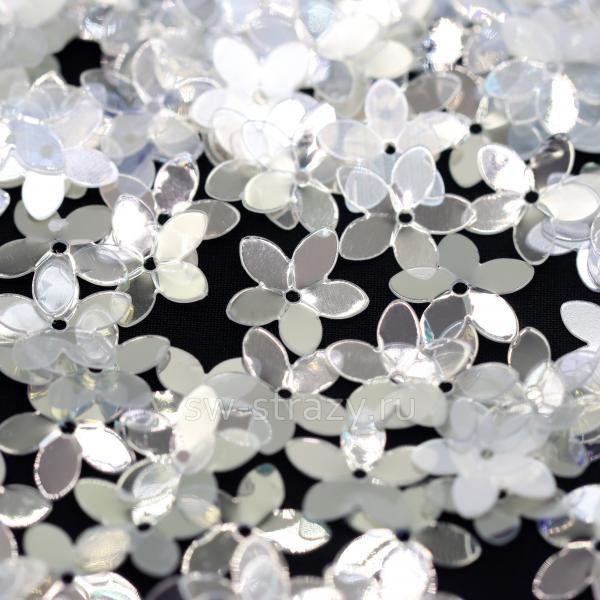 Пайетки-цветочки чаши 10 мм прозрачные (3 гр)*