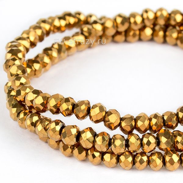 Бусины граненые Rondelle 6 мм золото (101), 1 нить
