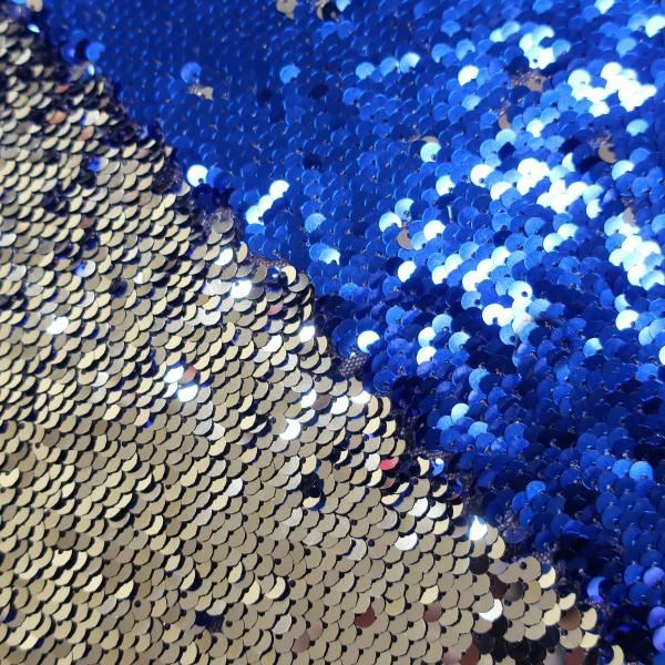 Пайеточная ткань синий\серебро (65 см)