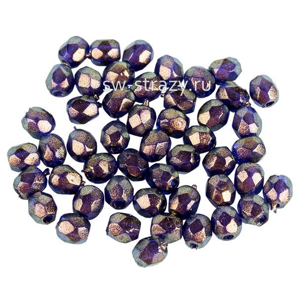 Бусины граненые Firepolished 3 мм  кобальт золотой глянец (69264cr)