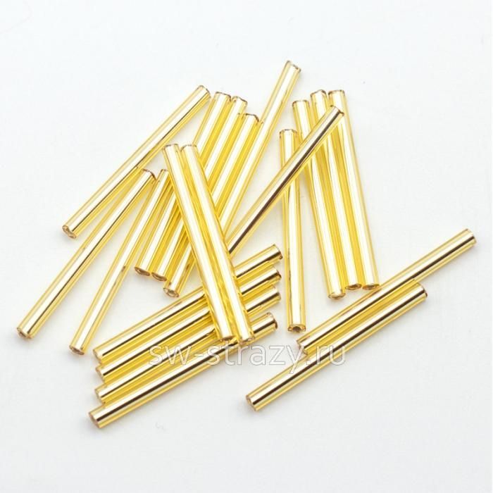 Стеклярус 30 мм золотой внутреннее серебрение (17020)