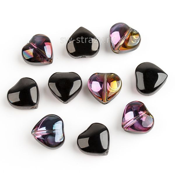 Бусина-сердце 9,5 мм прозрачный сиреневый гематит (стекло)