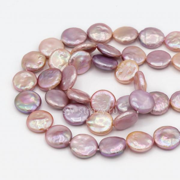 Жемчуг натуральный барочный таблетка d=12.5 мм розовый