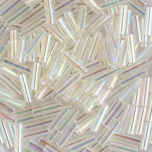 Стеклярус 6x1,7 mm 2442 Crystal Ivory Gold Luster