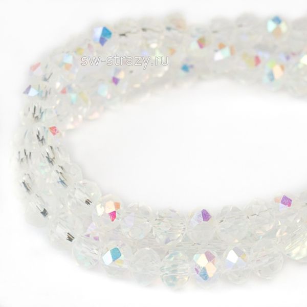 Бусины граненые Rondelle 3 мм прозрачные АВ (76), 1 нить