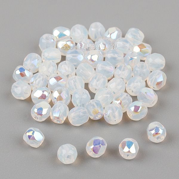 Бусины граненые Firepolished 3 мм белый опал АВ (117)