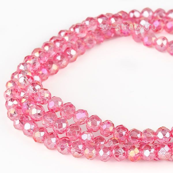 Бусины граненые Rondelle 2 мм кораллово-розовый (23\dyed AB), 1 нить