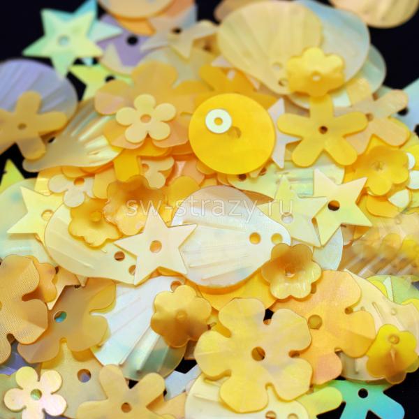Микс пайеток разных форм светло-желтый (3 гр)
