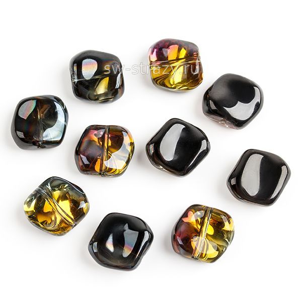 Бусина-квадрат 11 мм прозрачный сиреневый гематит (стекло)