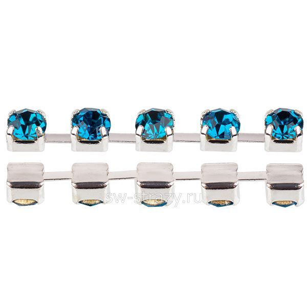 Стразовая цепь 2.4 мм  Blue zircon\silver