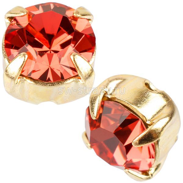 Шатоны в оправе ss 29 Padparadscha/Gold