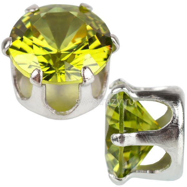 Циркон круглый в оправе  6 мм Olive