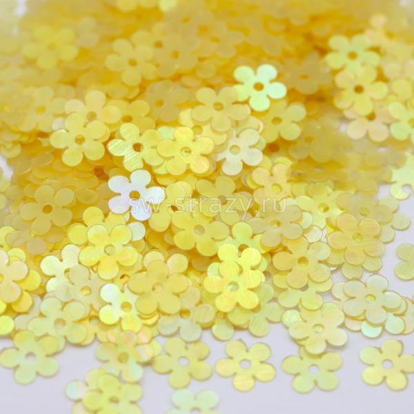Пайетки-цветочки плоские 7 мм желтые (3 гр)