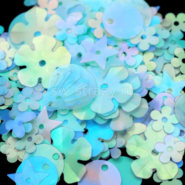 Микс пайеток разных форм светло-голубой (3 гр)